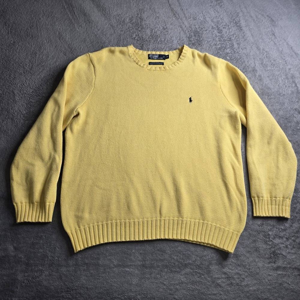 Vintage Polo Ralph Lauren Crewneck Sweater Mens XL Yellow Long Sleeve Cotton